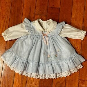 3 pc Vintage baby girls dress sz 6-9M dress apron shirt Easter photoshoot